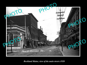 OLD LARGE HISTORIC PHOTO ROCKLAND MAINE, VIEW OF THE MAIN STREET c1920