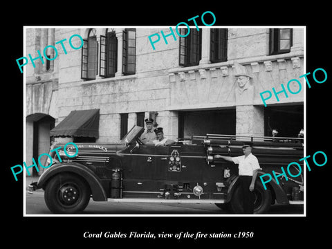 OLD LARGE HISTORIC PHOTO CORAL GABLES FLORIDA, FIRE DEPARTMENT STATION c1950 1