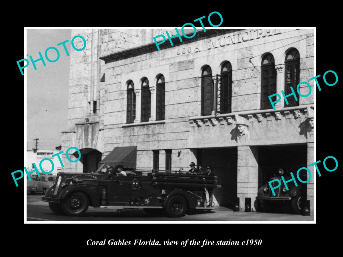 OLD LARGE HISTORIC PHOTO CORAL GABLES FLORIDA, FIRE DEPARTMENT STATION c1950 2