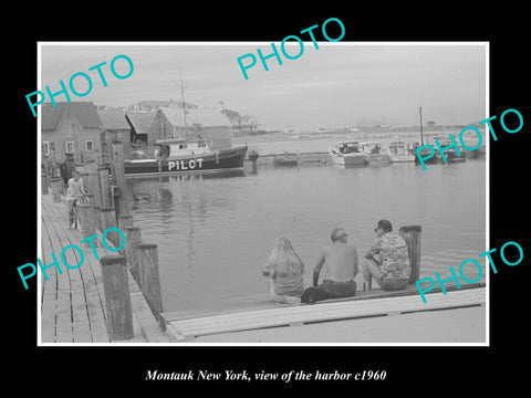 OLD LARGE HISTORIC PHOTO MONTAUK NEW YORK, VIEW OF THE HARBOR c1960