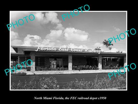 OLD LARGE HISTORIC PHOTO NORTH MIAMI FLORIDA, THE FEC RAILROAD STATION c1950