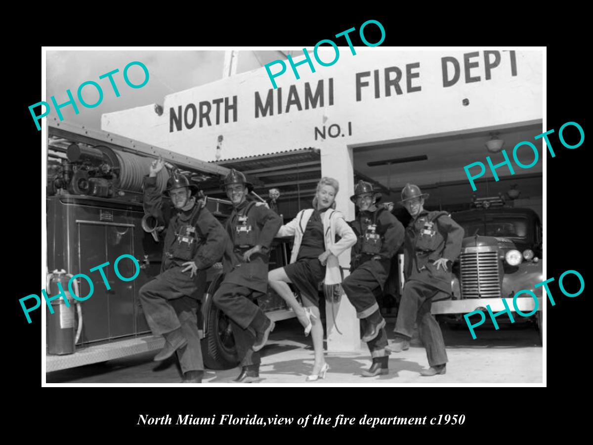 OLD LARGE HISTORIC PHOTO NORTH MIAMI FLORIDA, THE FIRE DEPARTMENT STATION 1950