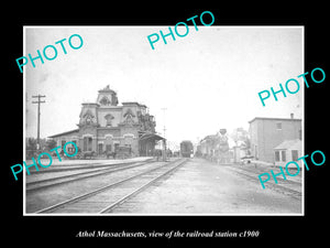 OLD LARGE HISTORIC PHOTO ATHOL MASSACHUSETTS, THE RAILROAD STATION c1900