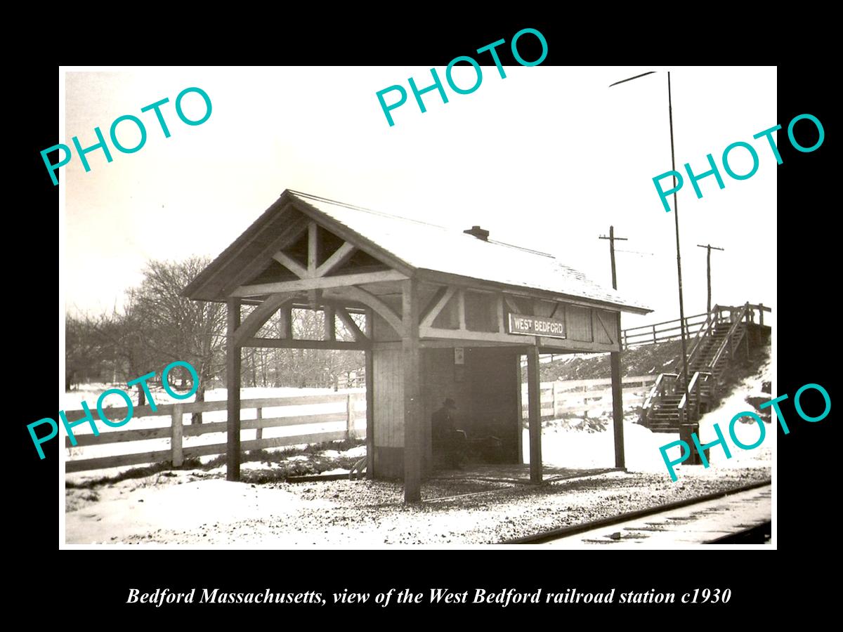 OLD LARGE HISTORIC PHOTO BEDFORD MASSACHUSETTS, THE W/B RAILROAD STATION c1930