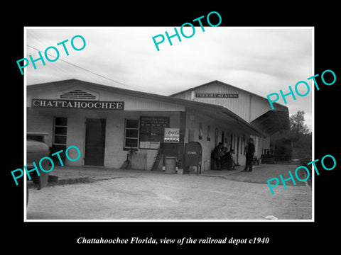 OLD LARGE HISTORIC PHOTO CHATTAHOOCHEE FLORIDA, THE RAILROAD STATION c1940