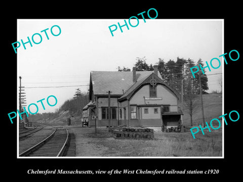 OLD LARGE HISTORIC PHOTO CHELMSFORD MASSACHUSETTS, THE WC RAILROAD STATION c1920