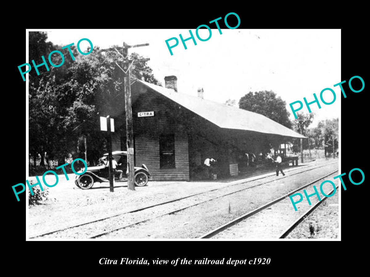 OLD LARGE HISTORIC PHOTO CITRA FLORIDA, THE RAILROAD DEPOT STATION c1920