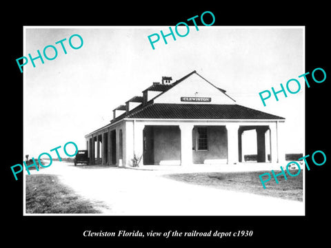 OLD LARGE HISTORIC PHOTO CLEWISTON FLORIDA, THE RAILROAD DEPOT STATION c1930