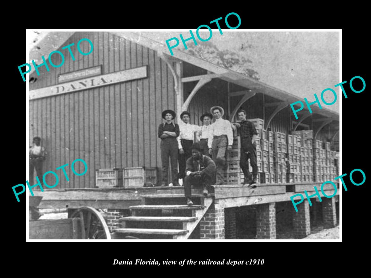 OLD LARGE HISTORIC PHOTO DANIA FLORIDA, THE RAILROAD DEPOT STATION c1910