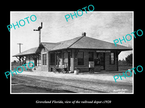 OLD LARGE HISTORIC PHOTO GROVELAND FLORIDA, THE RAILROAD DEPOT STATION c1920