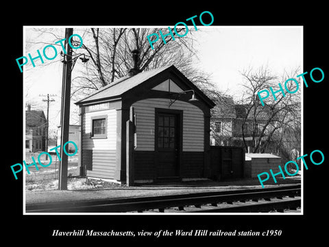 OLD LARGE HISTORIC PHOTO HAVERHILL MASSACHUSETTS, WARD HILL RAILROAD DEPOT c1950