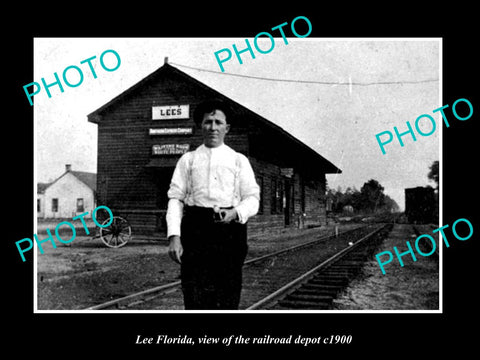 OLD LARGE HISTORIC PHOTO LEE FLORIDA, THE RAILROAD DEPOT STATION c1900