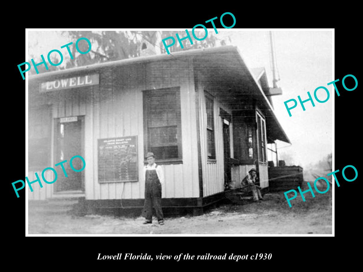 OLD LARGE HISTORIC PHOTO LOWELL FLORIDA, THE RAILROAD DEPOT STATION c1930