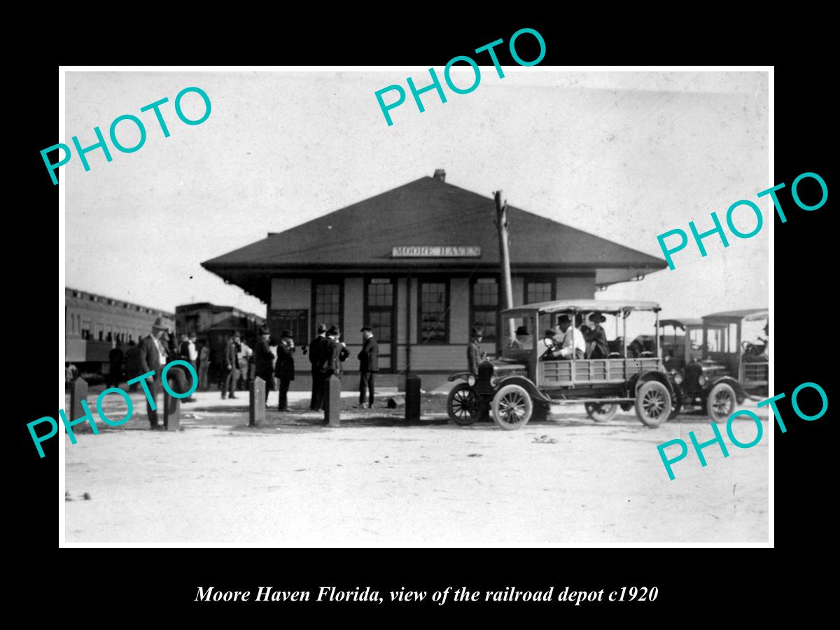 OLD LARGE HISTORIC PHOTO MOORE HAVEN FLORIDA, THE RAILROAD STATION c1920