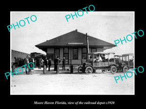 OLD LARGE HISTORIC PHOTO MOORE HAVEN FLORIDA, THE RAILROAD STATION c1920