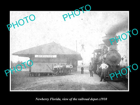 OLD LARGE HISTORIC PHOTO NEWBERRY FLORIDA, THE RAILROAD STATION c1910