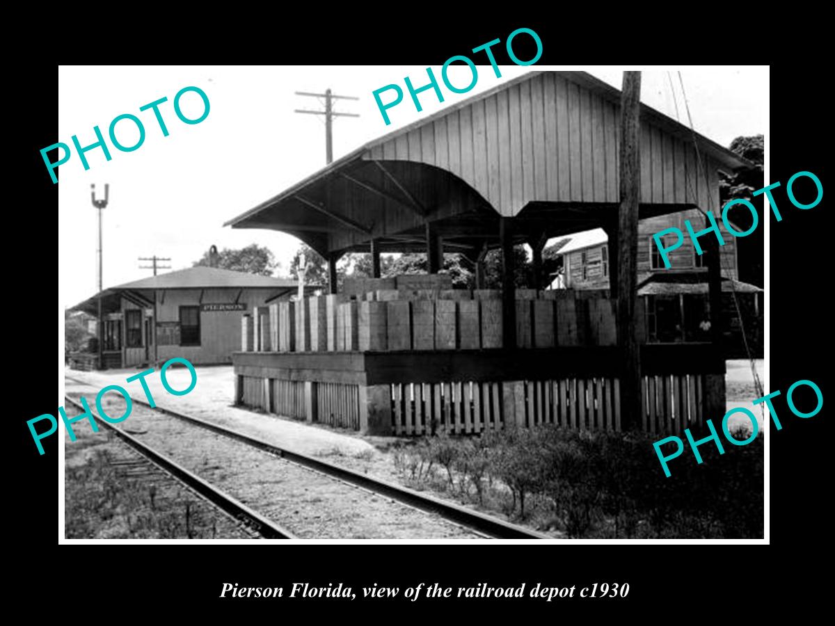 OLD LARGE HISTORIC PHOTO PIERSON FLORIDA, THE RAILROAD DEPOT STATION c1930