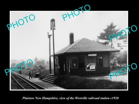 OLD LARGE HISTORIC PHOTO PLAISTOW NEW HAMPSHIRE, WESTVILLE RAILROAD DEPOT c1920