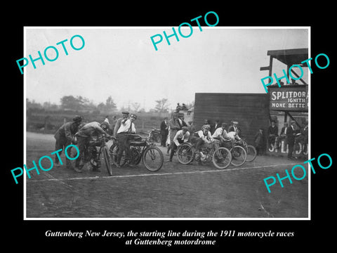 OLD LARGE HISTORIC PHOTO OF GUTTENBERG NEW JERSEY, THE MOTORCYCLE RACES c1911