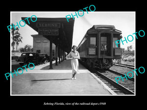 OLD LARGE HISTORIC PHOTO SEBRING FLORIDA, THE RAILROAD DEPOT STATION c1940