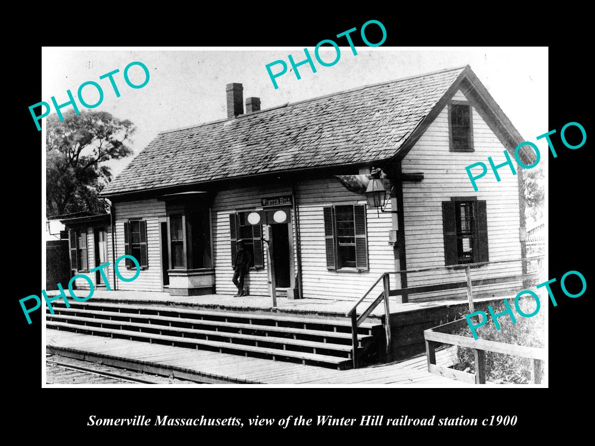 OLD LARGE HISTORIC PHOTO SOMERVILLE MASSACHUSETTS, THE WH RAILROAD STATION c1900