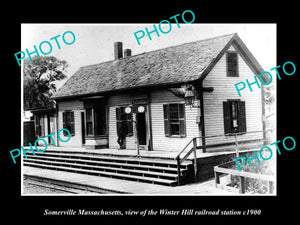 OLD LARGE HISTORIC PHOTO SOMERVILLE MASSACHUSETTS, THE WH RAILROAD STATION c1900