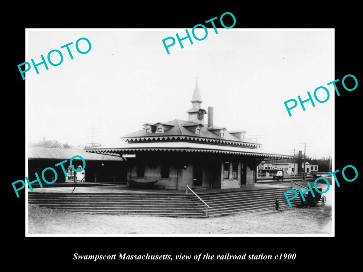 OLD LARGE HISTORIC PHOTO SWAMPSCOTT MASSACHUSETTS, THE RAILROAD STATION c1900