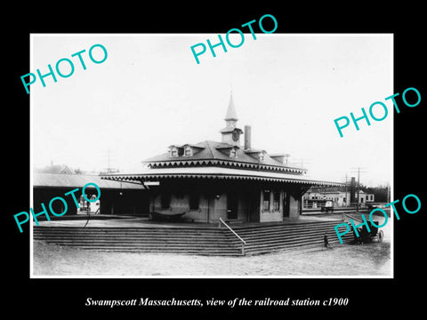 OLD LARGE HISTORIC PHOTO SWAMPSCOTT MASSACHUSETTS, THE RAILROAD STATION c1900