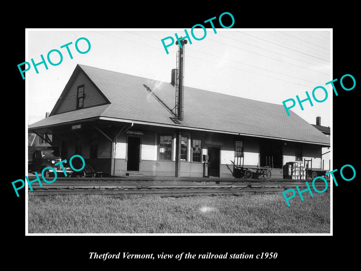 OLD LARGE HISTORIC PHOTO THETFORD VERMONT THE RAILROAD DEPOT STATION c1950