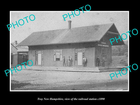 OLD LARGE HISTORIC PHOTO TROY NEW HAMPSHIRE, THE RAILROAD DEPOT STATION c1890