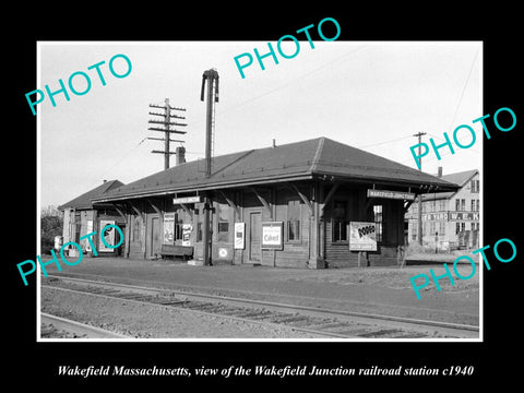 OLD LARGE HISTORIC PHOTO WAKEFIELD MASSACHUSETTS, THE WJ RAILROAD STATION c1940