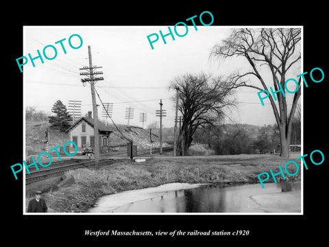 OLD LARGE HISTORIC PHOTO WESTFORD MASSACHUSETTS, THE RAILROAD STATION c1920