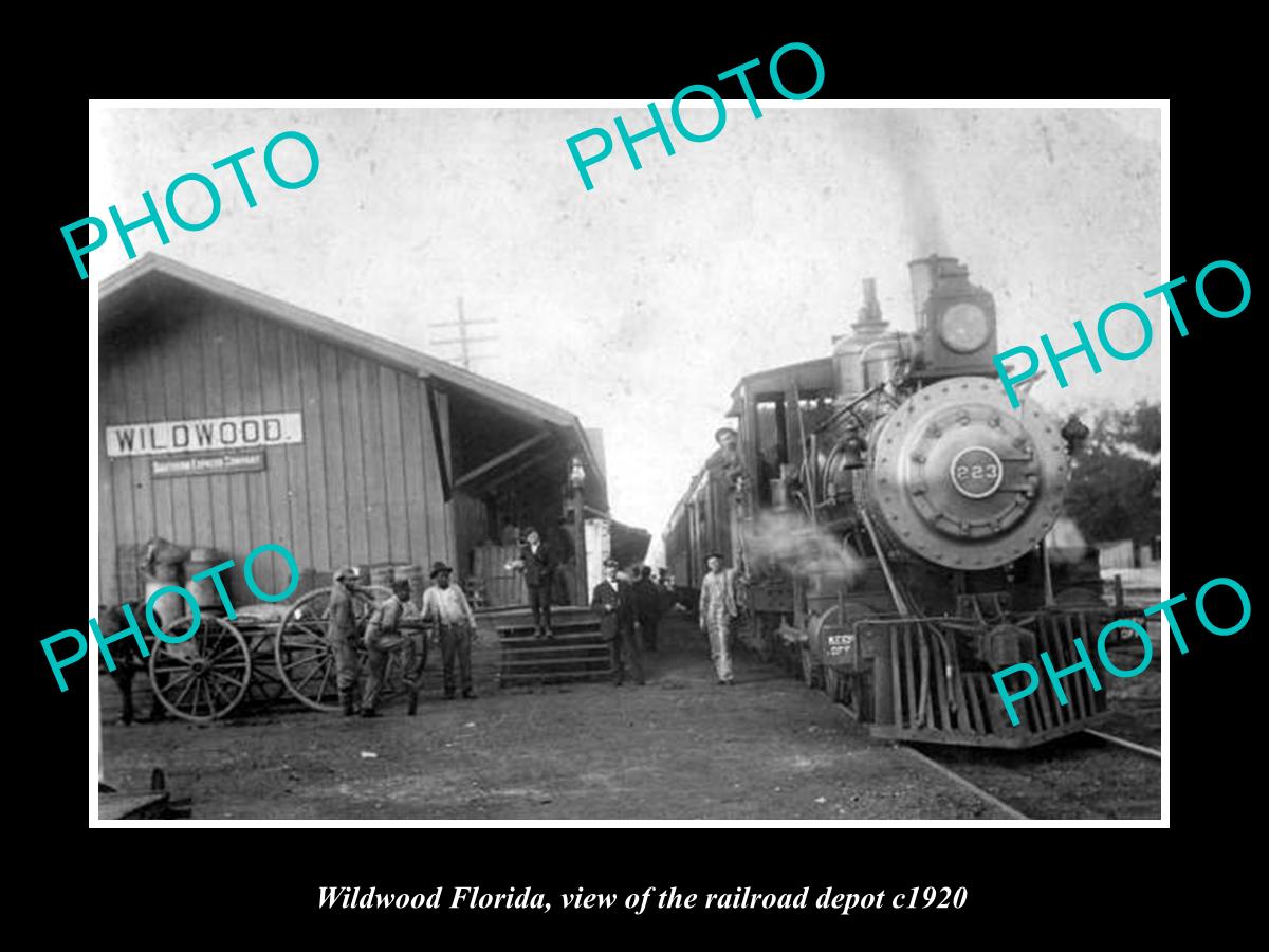 OLD LARGE HISTORIC PHOTO WILDWOOD FLORIDA, THE RAILROAD DEPOT STATION c1920