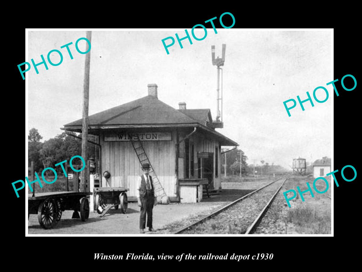 OLD LARGE HISTORIC PHOTO WINSTON FLORIDA, THE RAILROAD DEPOT STATION c1930