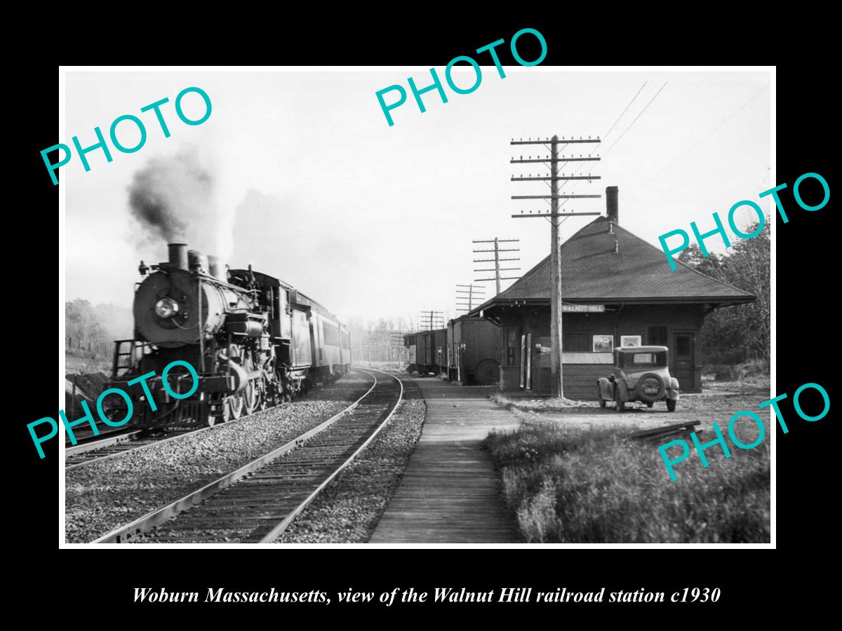 OLD LARGE HISTORIC PHOTO WOBURN MASSACHUSETTS, THE W/H RAILROAD STATION c1930