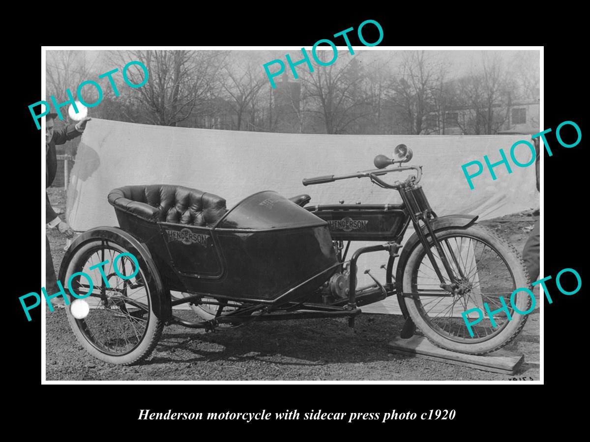 OLD LARGE HISTORIC PHOTO OF HENDERSON MOTORCYCLE PRESS PHOTO, SIDECAR 1 c1920