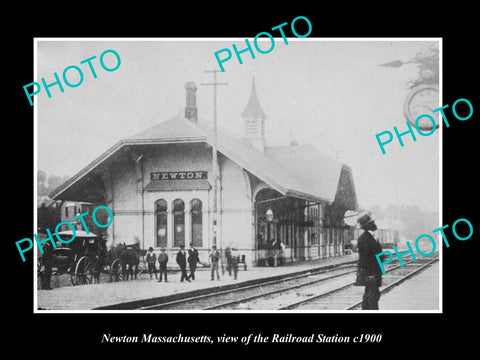 OLD LARGE HISTORIC PHOTO OF NEWTON MASSACHUSETTS, RAILROAD DEPOT STATION c1900