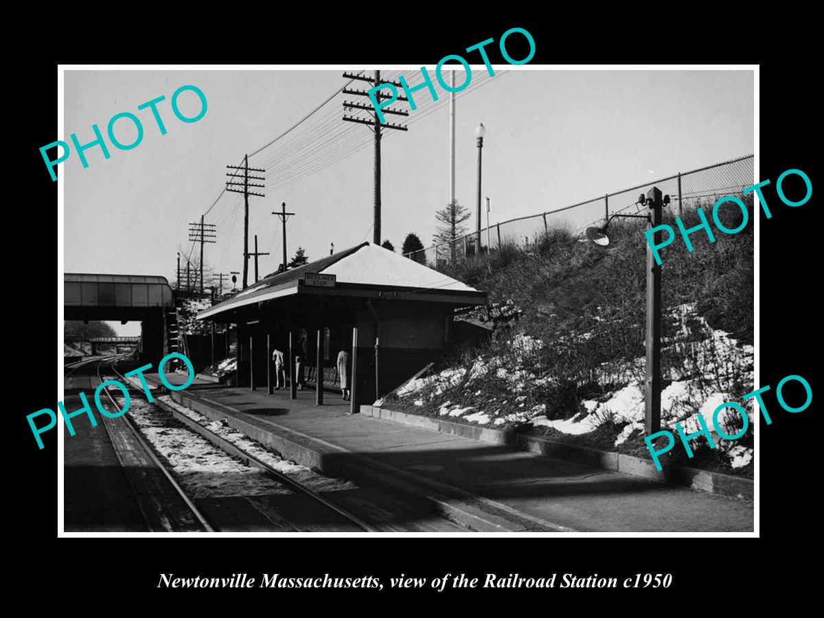 OLD LARGE HISTORIC PHOTO OF NEWTONVILLE MASSACHUSETTS, RAILROAD STATION c1950