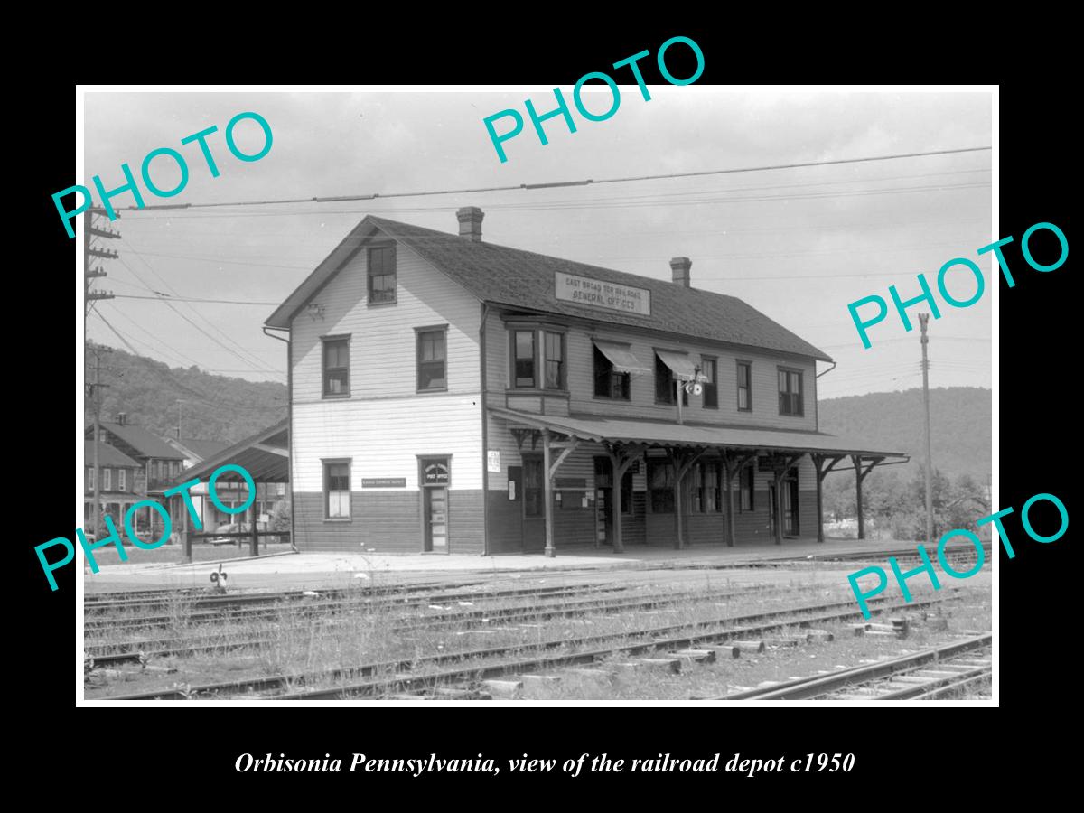 OLD LARGE HISTORIC PHOTO OF ORBISONIA PENNSYLVANIA, THE RAILROAD STATION c1950