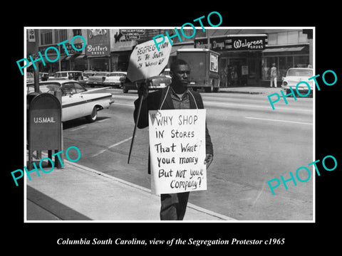 OLD LARGE HISTORIC PHOTO COLUMBIA SOUTH CAROLINA, SEGREGATION PROTESTOR c1965