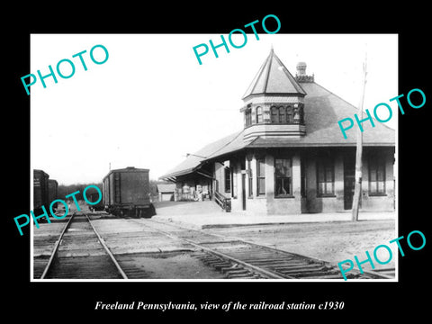 OLD LARGE HISTORIC PHOTO FREELAND PENNSYLVANIA, VIEW OF RAILROAD STATION c1930