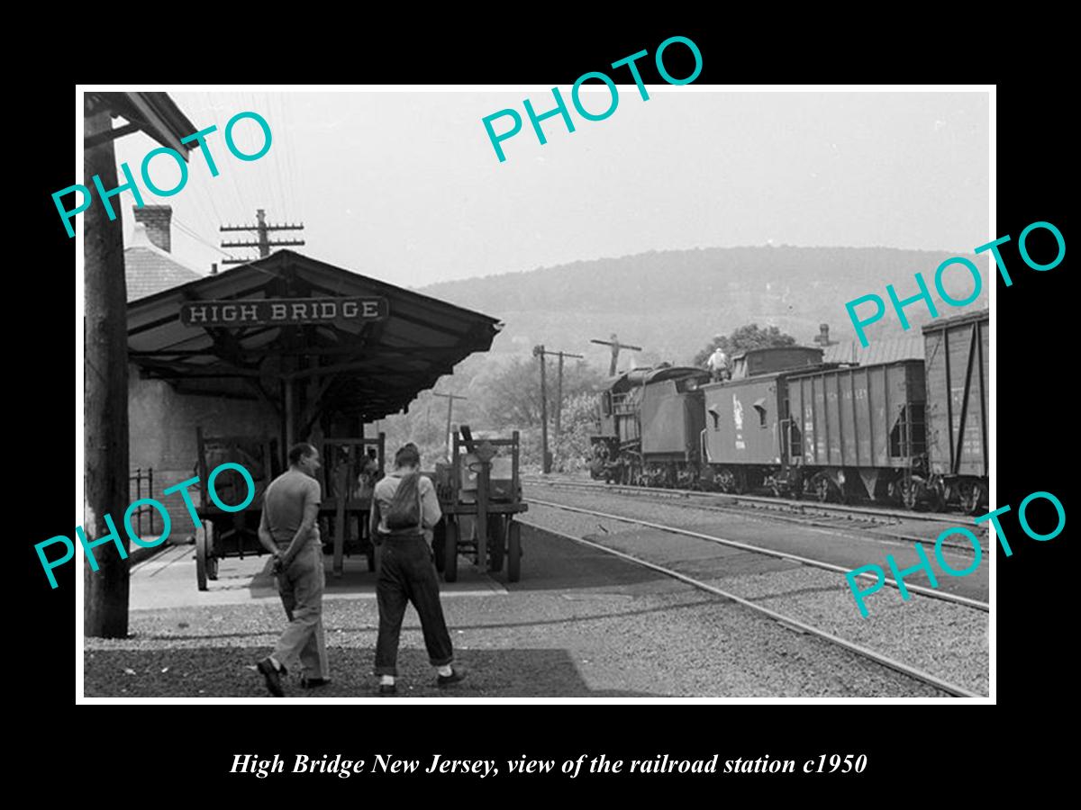 OLD LARGE HISTORIC PHOTO HIGH BRIDGE NEW JERSEY, VIEW OF RAILROAD STATION c1950