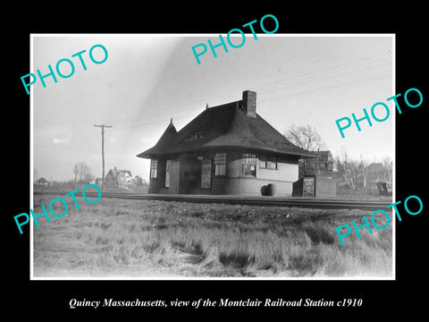 OLD HISTORIC PHOTO OF QUINCY MASSACHUSETTS, MONTCLAIR RAILROAD STATION c1910