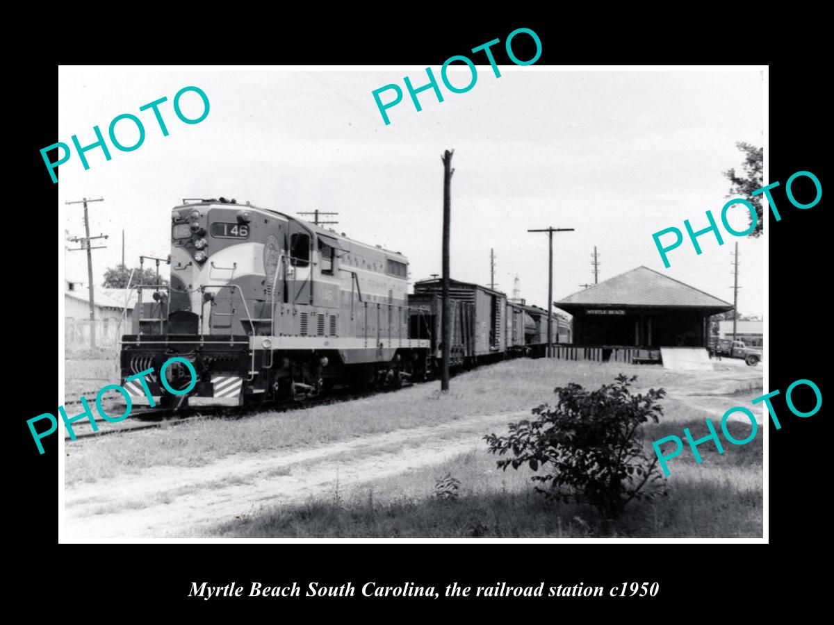 OLD LARGE HISTORIC PHOTO MYRTLE BEACH SOUTH CAROLINA, RAILROAD STATION c1950