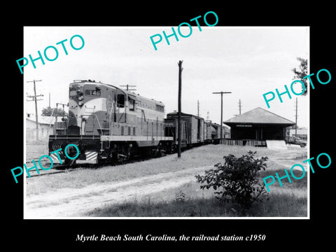 OLD LARGE HISTORIC PHOTO MYRTLE BEACH SOUTH CAROLINA, RAILROAD STATION c1950