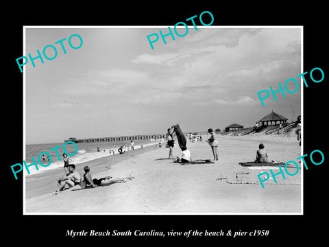 OLD LARGE HISTORIC PHOTO MYRTLE BEACH SOUTH CAROLINA, THE BEACH & PIER c1950