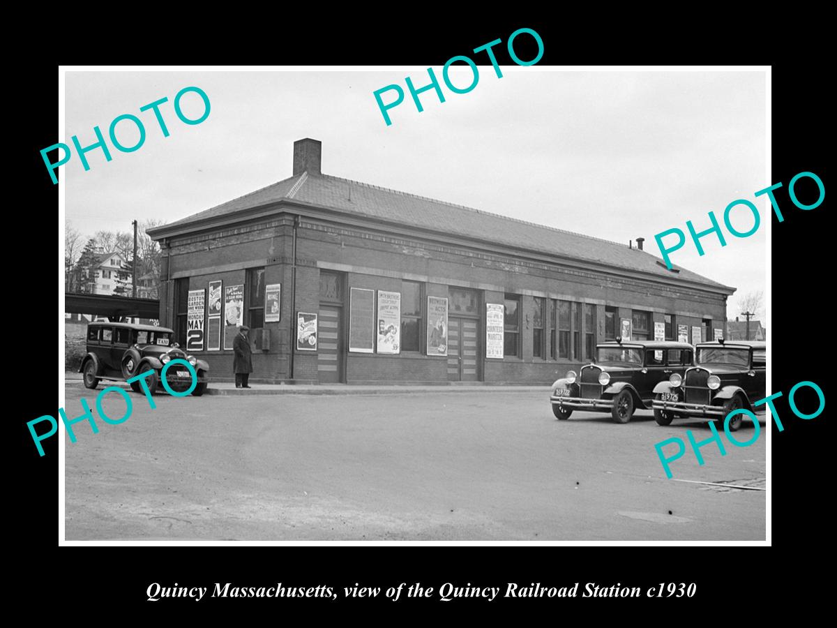 OLD HISTORIC PHOTO OF QUINCY MASSACHUSETTS, THE QUINCY RAILROAD STATION c1930