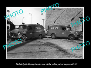 OLD LARGE HISTORIC PHOTO PHILADELPHIA PENNSYLVANIA, POLICE PATROL WAGONS c1950