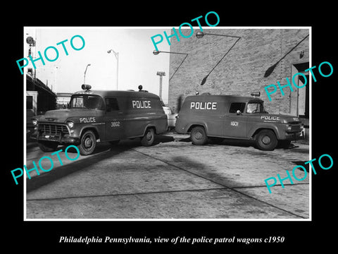 OLD LARGE HISTORIC PHOTO PHILADELPHIA PENNSYLVANIA, POLICE PATROL WAGONS c1950
