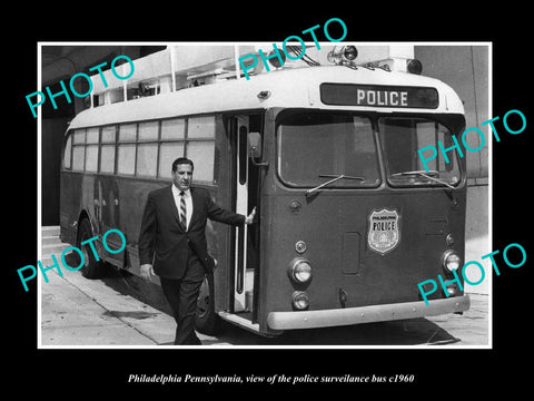 OLD LARGE HISTORIC PHOTO PHILADELPHIA PENNSYLVANIA, POLICE SURVEILANCE BUS c1960